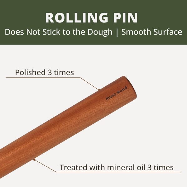 Muso Wood Rolling Pin Natural Wood Dough Baking Kitchen-1