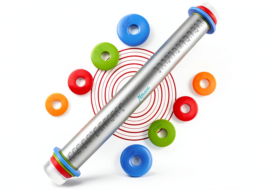 MTNZXZ stainless steel rolling pin with adjustable rings on a baking mat