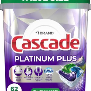 Cascade Platinum Plus ActionPacs Dishwasher Detergent Pods, Dishwasher Soap, Cleaning Supplies, Mountain, 62 Count-0